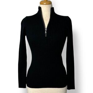 NWT Anatomie Travel Black Ribbed Stacey Top 1/4 Zip Mock Turtle Long Sleeve XS